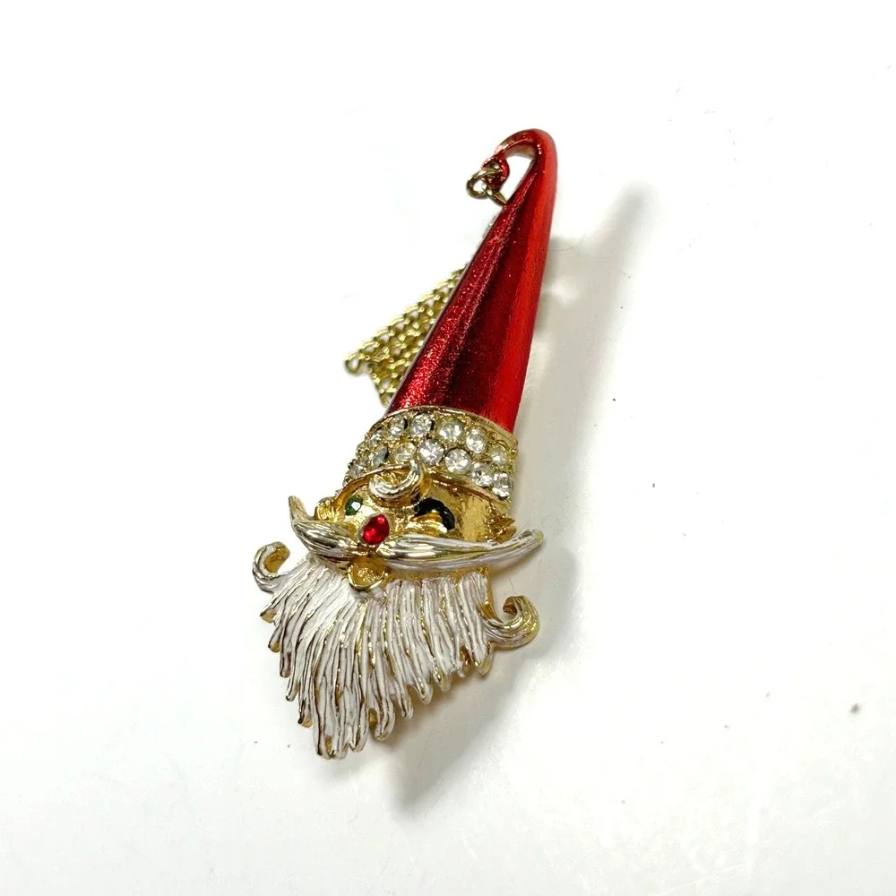 Vintage MYLU Winking Santa Brooch with Chain Tassel Christmas‎ Pin 2.5